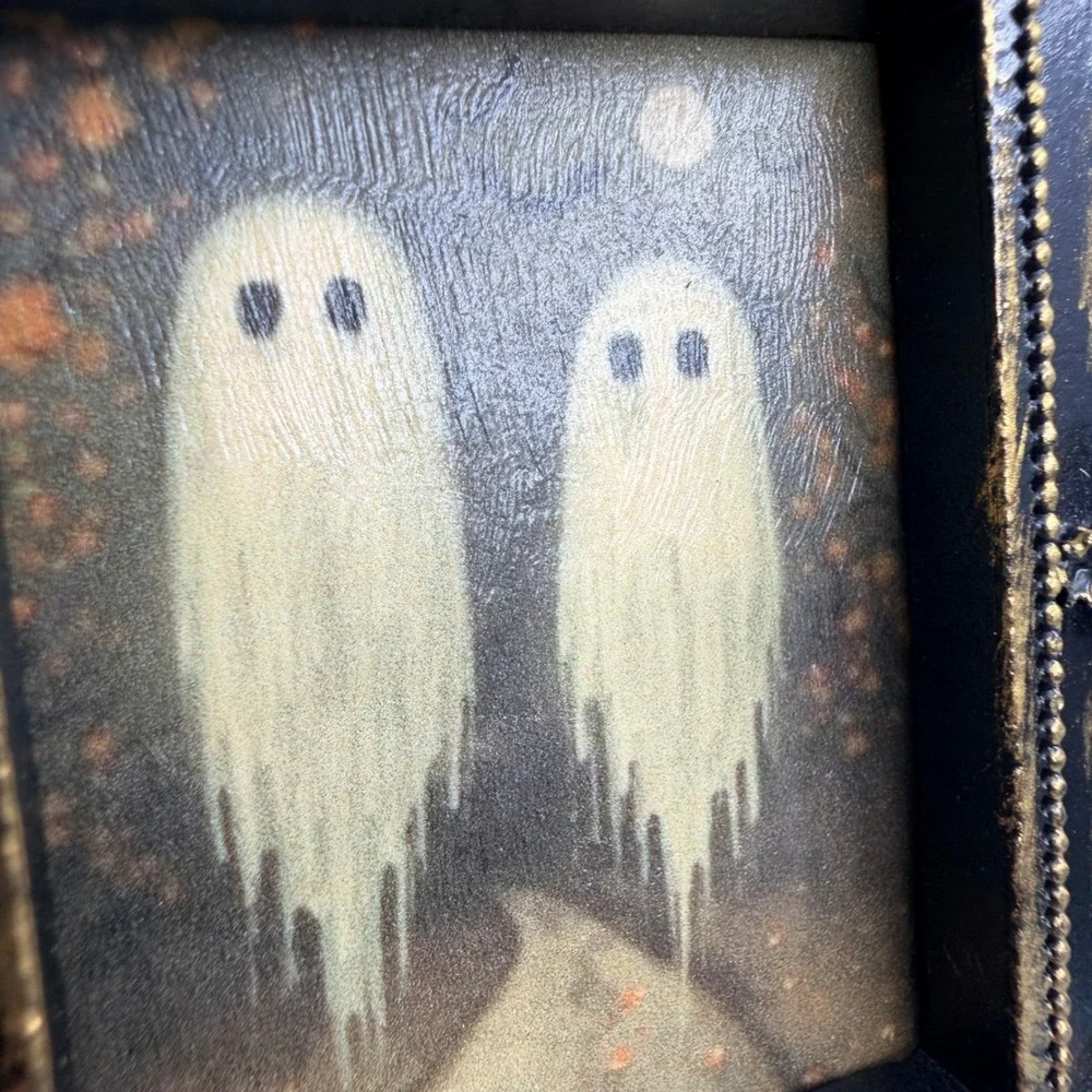 Vintage Style Ghost Art Print Ornate Black Gold Resin Frame Gothic Halloween 3